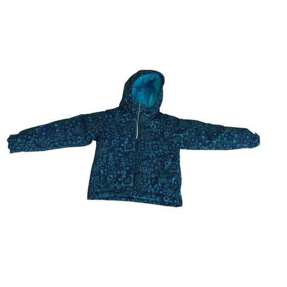 Columbia Girls Horizon Ride Jacket Coat Size XXS 4/5 Blue Floral Hood Puffy - Picture 1 of 7